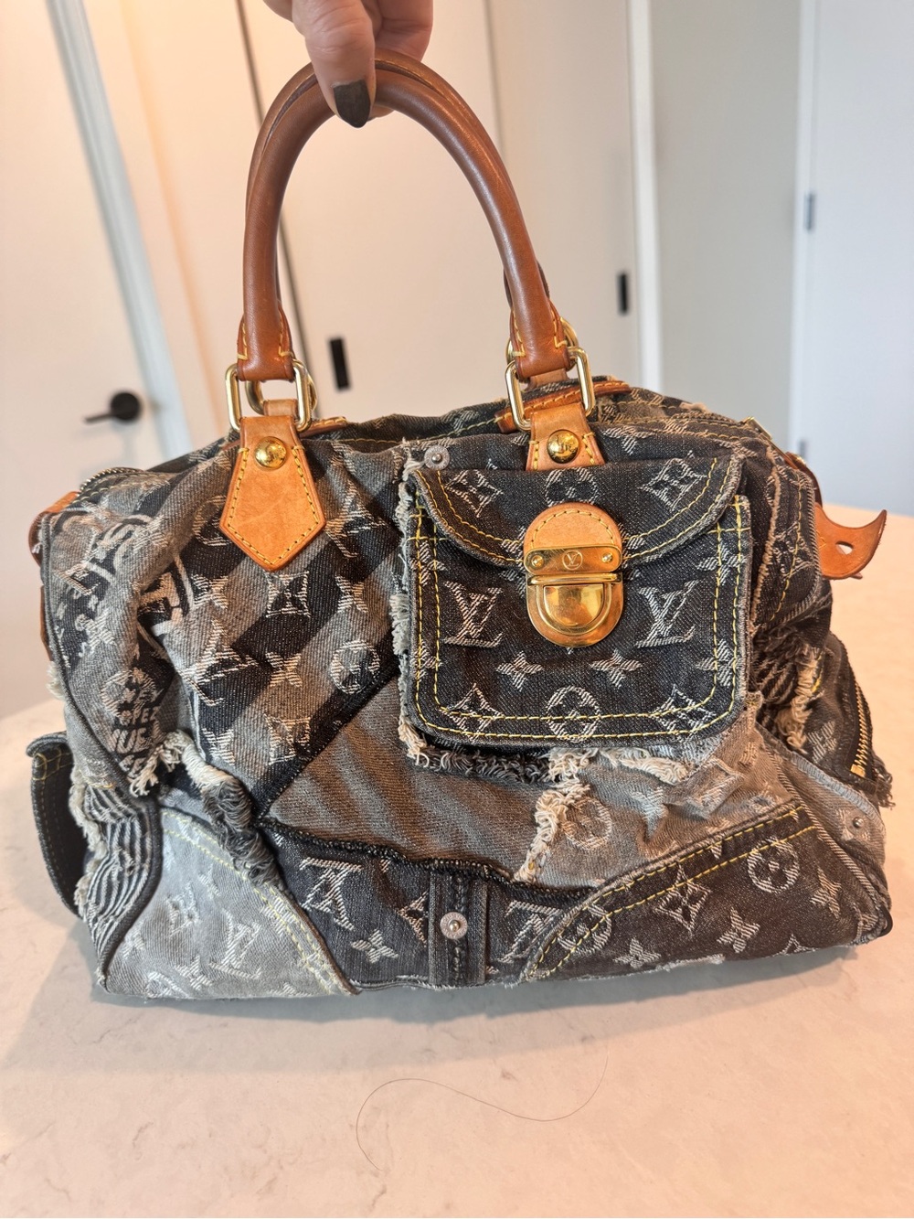 LOUIS VUITTON Grey Patchwork Denim SPEEDY 30